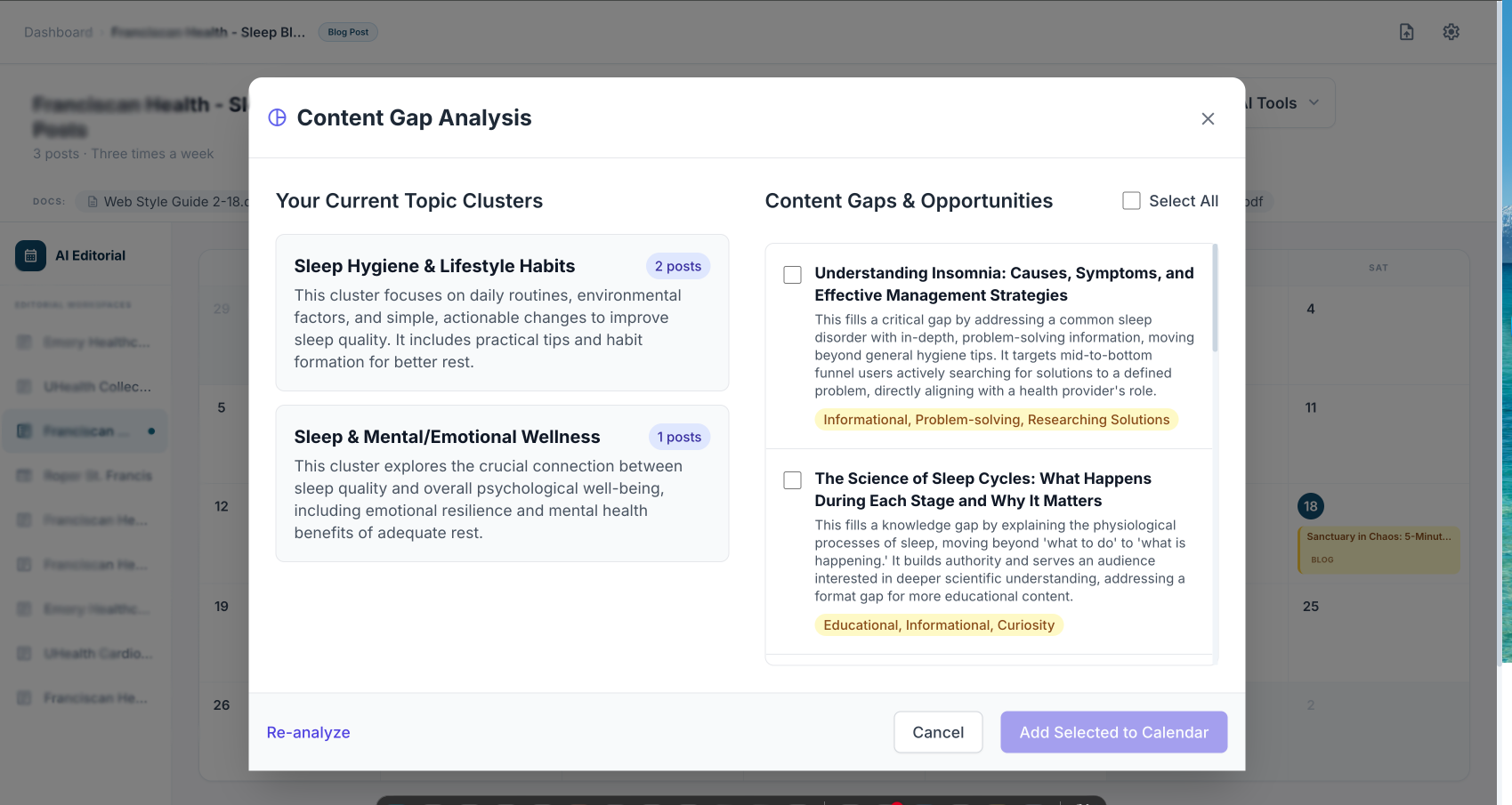 AI Editorial Calendar SEO editor