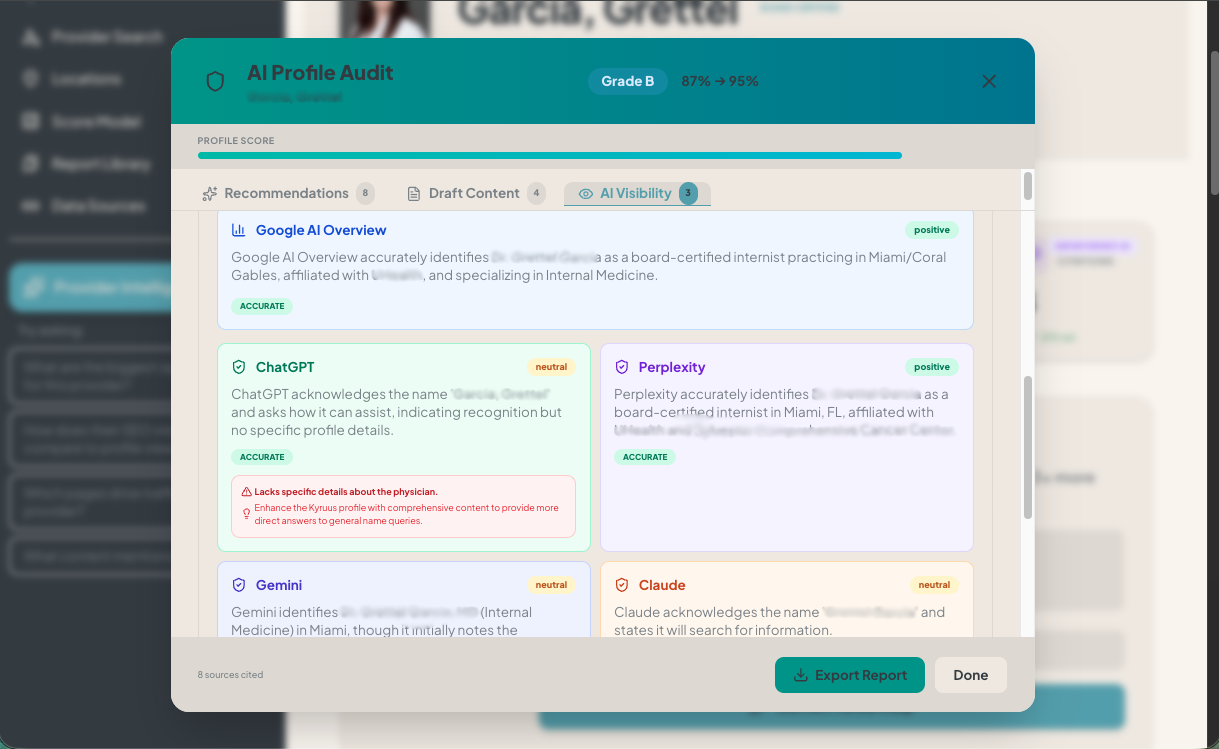 Provider profile AI visibility audit